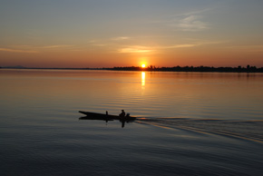 sunset over mekong river, laos