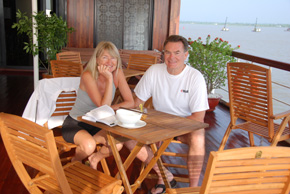 conovers relaxing on deck on the Mekong